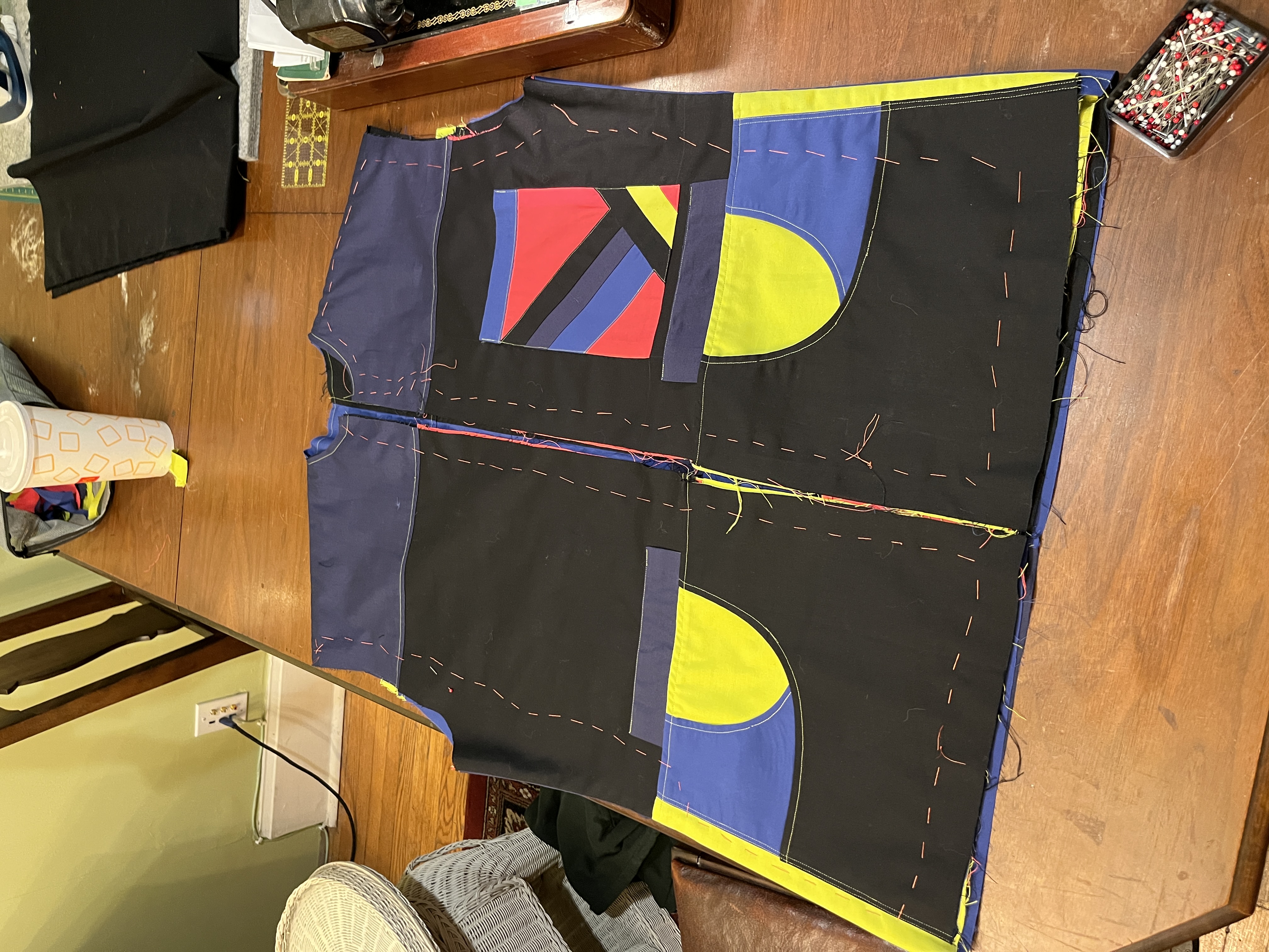 The front section assembled and basted