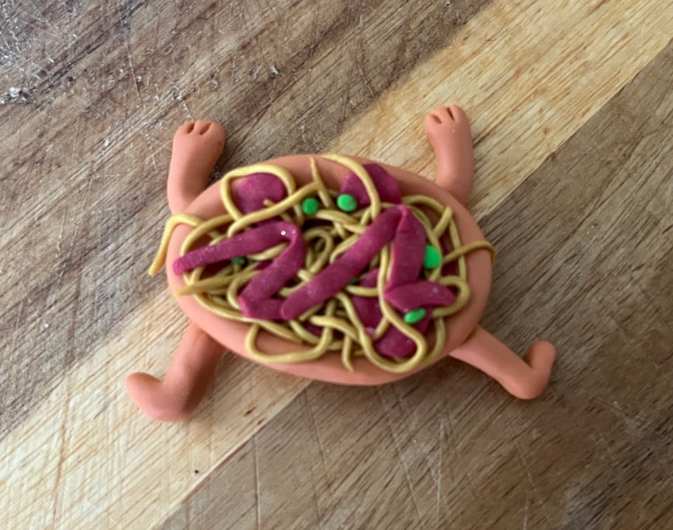 A fimo recreation of the spaghetti monster